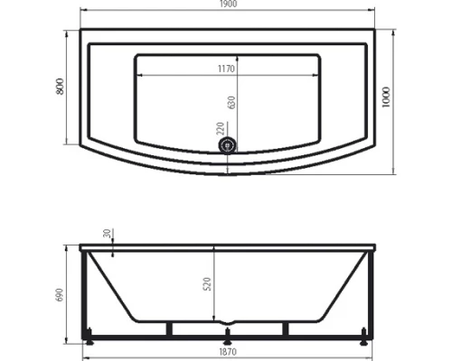 Акриловая ванна 190x80 см Vagnerplast Inspira VPBA191INS2X-04