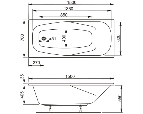 Акриловая ванна 150x70 см Vagnerplast Aronia VPBA157ARN2X-04