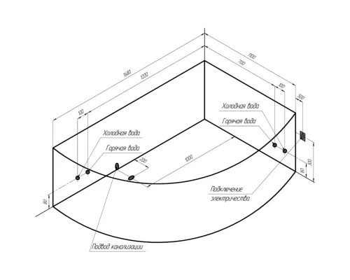 Акриловая ванна правая 168x120 см Radomir Алари 2-01-0-2-1-218