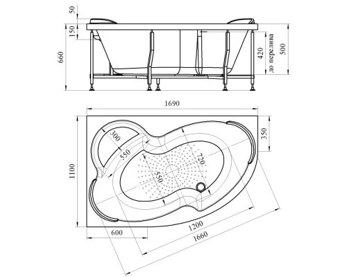 Акриловая ванна правая 169x110 см Radomir Ирма 2-01-0-2-1-217