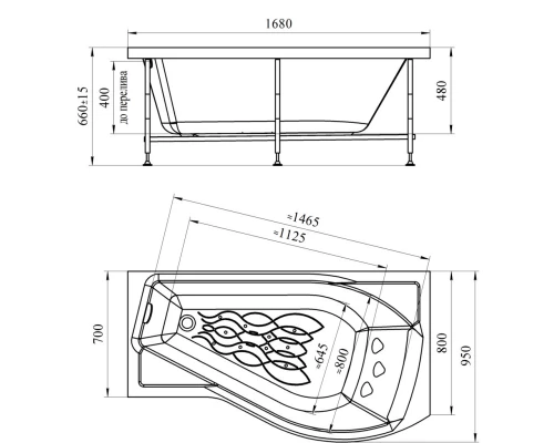 Акриловая ванна левая 168x95 см Radomir Миранда 2-01-0-1-1-209