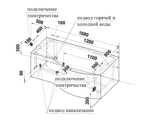 Акриловая ванна левая 168x95 см Radomir Миранда 2-01-0-1-1-209