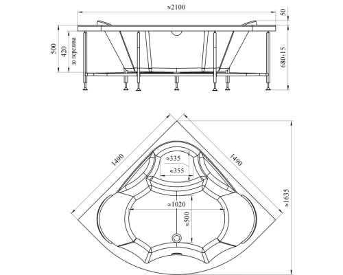 Акриловая ванна 149x149 см Radomir Сандра 2-01-0-0-1-221