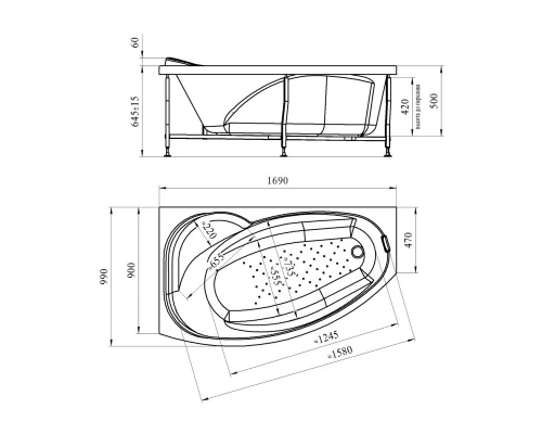 Акриловая ванна правая 169x99 см Radomir София 2-01-0-2-1-223