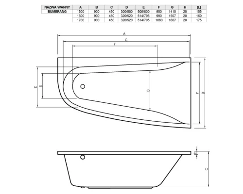 Акриловая ванна 160x90 см левая Vayer Boomerang GL000010848