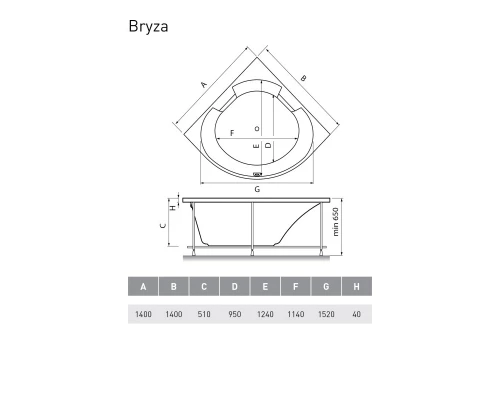 Акриловая ванна 140x140 см Vayer Bryza GL000006820