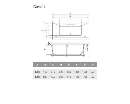 Акриловая ванна 170x75 см Vayer Casoli GL000006806