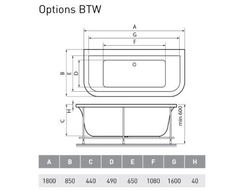Акриловая ванна 180x85 см Vayer Options BTW GL000006810
