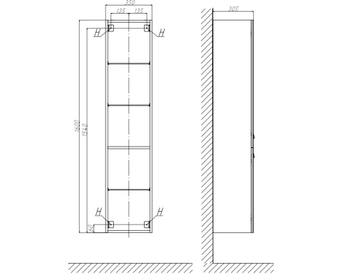 Пенал подвесной дуб санремо L/R Velvex Estea ppEST.160-234