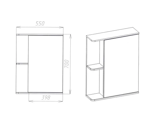 Зеркальный шкаф 55x70 см белый L Viant Париж VPAR55-ZSHL