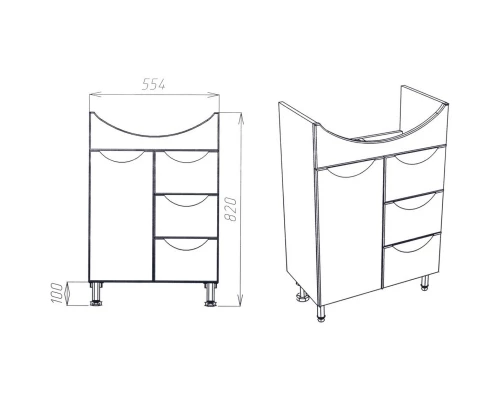 Тумба белый 55,4 см Viant Барселона VBAR60BA-T1ST3Y
