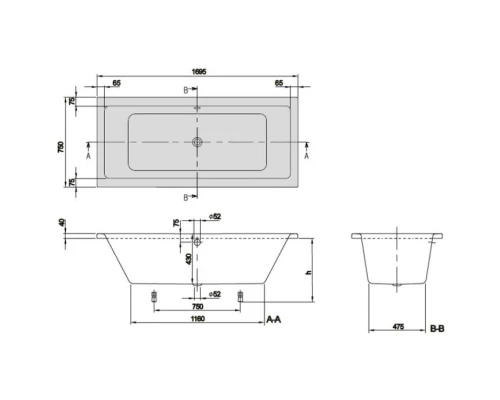Акриловая ванна 169,5x75 см Villeroy & Boch Targa Plus Duo UBA170NES2V01+U99740000