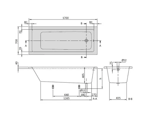 Акриловая ванна 170x70 см Villeroy & Boch Targa Plus Mono UBA177NES2V01+U99740000