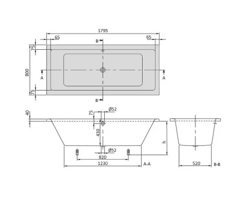 Акриловая ванна 179,5x80 см Villeroy & Boch Targa Plus Duo UBA180NES2V01+U99740000