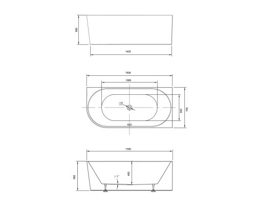 Акриловая ванна 150x75 см Vincea VBT-402-1500R