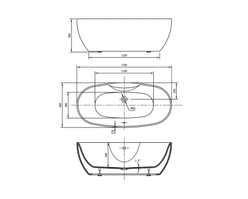 Акриловая ванна 170x80 см Vincea VBT-405B-1700