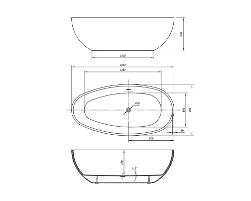 Акриловая ванна 180x90 см Vincea VBT-422-1800