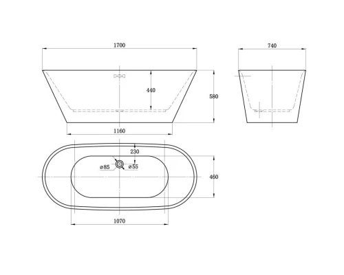 Акриловая ванна 170x74 см Vincea VBT-102