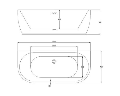 Акриловая ванна 170x75 см Vincea VBT-107