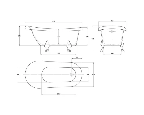 Акриловая ванна 170x75,5 см Vincea VBT-120-1700-Cr