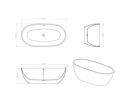 Акриловая ванна 169x87 см Vincea VBT-204