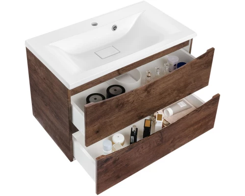Тумба с раковиной темный дуб 80 см Vincea Mia VMC-2MA800RW + VCB-3M800W