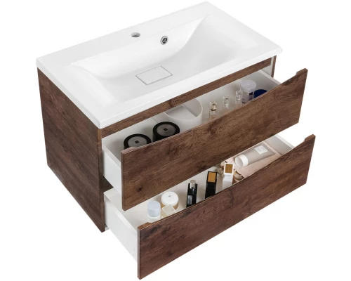 Комплект мебели темный дуб 75 см Vincea Mia VMC-2MA750RW + VCB-3M750W + VLM-3VC800