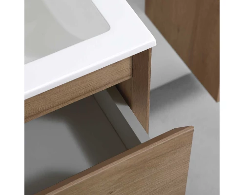 Тумба с раковиной натуральный дуб 80 см Vincea Luka VMC-2L800NO + VCB-13800W