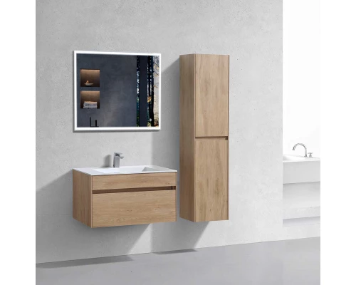 Тумба с раковиной натуральный дуб 80 см Vincea Chiara VMC-2C800NO + VCB-13800W