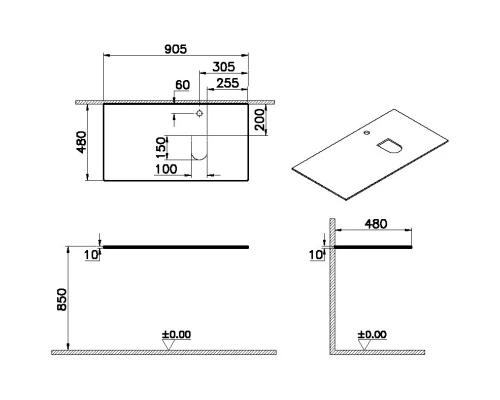 Столешница 90,5 см черный R VitrA Origin 65720