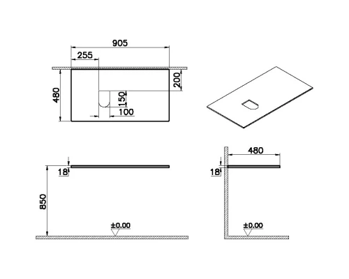 Столешница 90,5 см черный дуб L VitrA Origin 65857