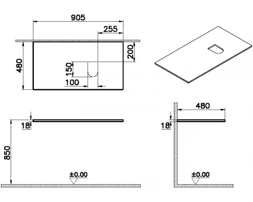 Столешница 90,5 см черный дуб R VitrA Origin 65860