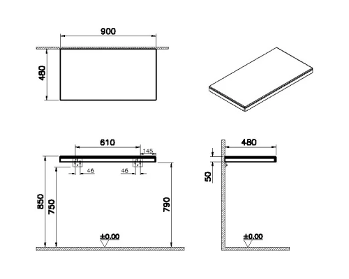 Столешница 90 см светлый дуб VitrA Stand 66635