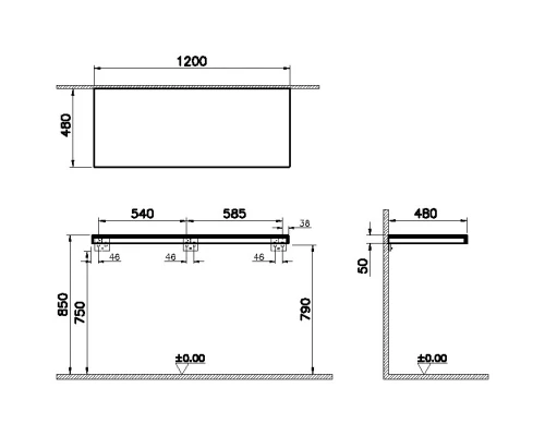 Столешница 120 см светлый дуб VitrA Stand 66659