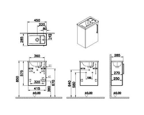 Тумба с раковиной темно-синий матовый 45 см L VitrA Root 68060
