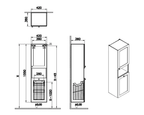 Пенал подвесной серый матовый с бельевой корзиной R VitrA Root Classic 68526