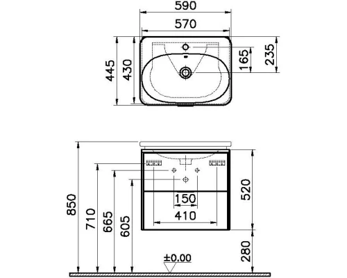 Тумба с раковиной натуральная древесина 59 см Vitra Nest Trendy 56144