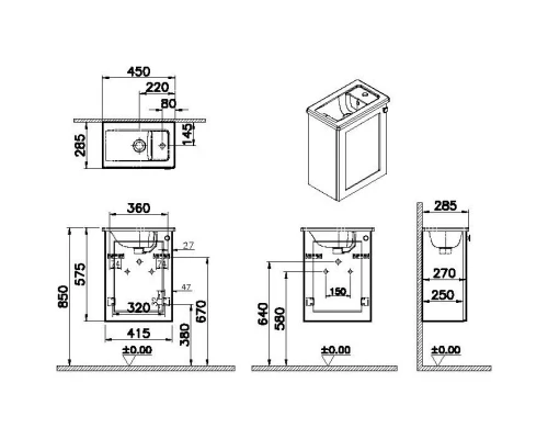 Тумба с раковиной белый матовый 45 см L Vitra Root Classic 68603