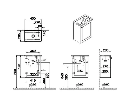 Тумба с раковиной темно-синий матовый 45 см R Vitra Root Classic 68615