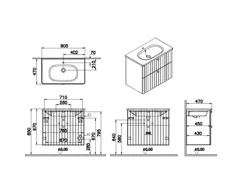Тумба с раковиной темно-синий матовый 80,5 см Vitra Root Groove 69441