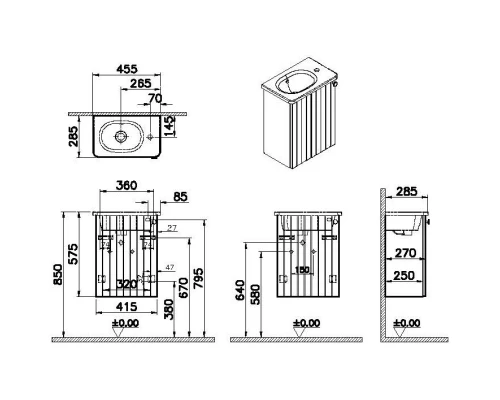 Тумба с раковиной темно-синий матовый 45,5 см L Vitra Root Groove 69196
