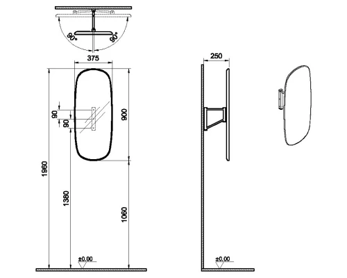 Зеркало 37,5x90 см американский орех Vitra Plural 64059