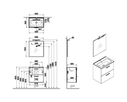 Комплект мебели белый глянец 59 см VitrA Mia 75021