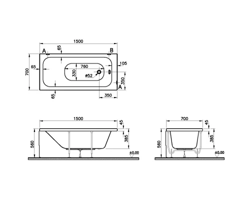 Акриловая ванна 150x70 см Optimum Neo 64560001000
