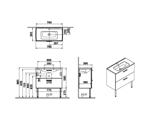 Тумба с раковиной белый глянец 79,5 см VitrA Mia 66109