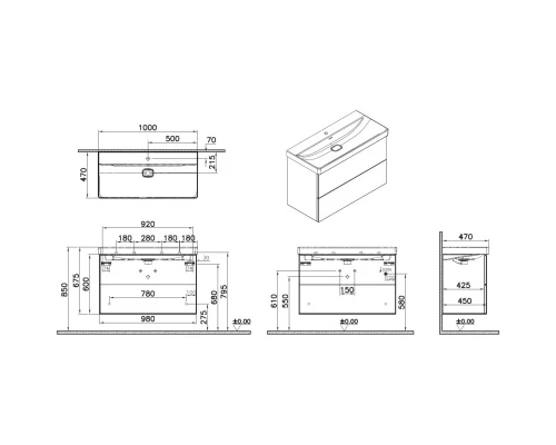 Тумба с раковиной белый глянец 100 см VitrA Metropole Pure 67333