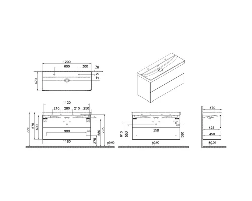 Тумба с раковиной белый глянец 120 см VitrA Metropole Pure 67334