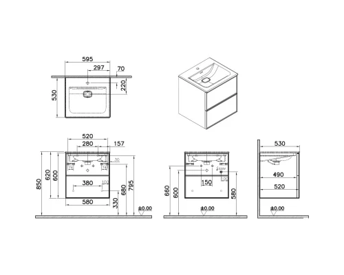 Тумба с раковиной ореховое дерево 59,5 см VitrA Metropole Edge 67154