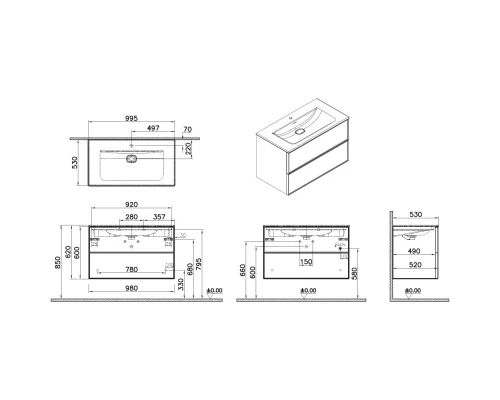 Тумба с раковиной ореховое дерево 99,5 см VitrA Metropole Edge 67156