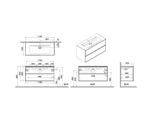 Тумба с раковиной ореховое дерево 119,5 см VitrA Metropole Edge 67157